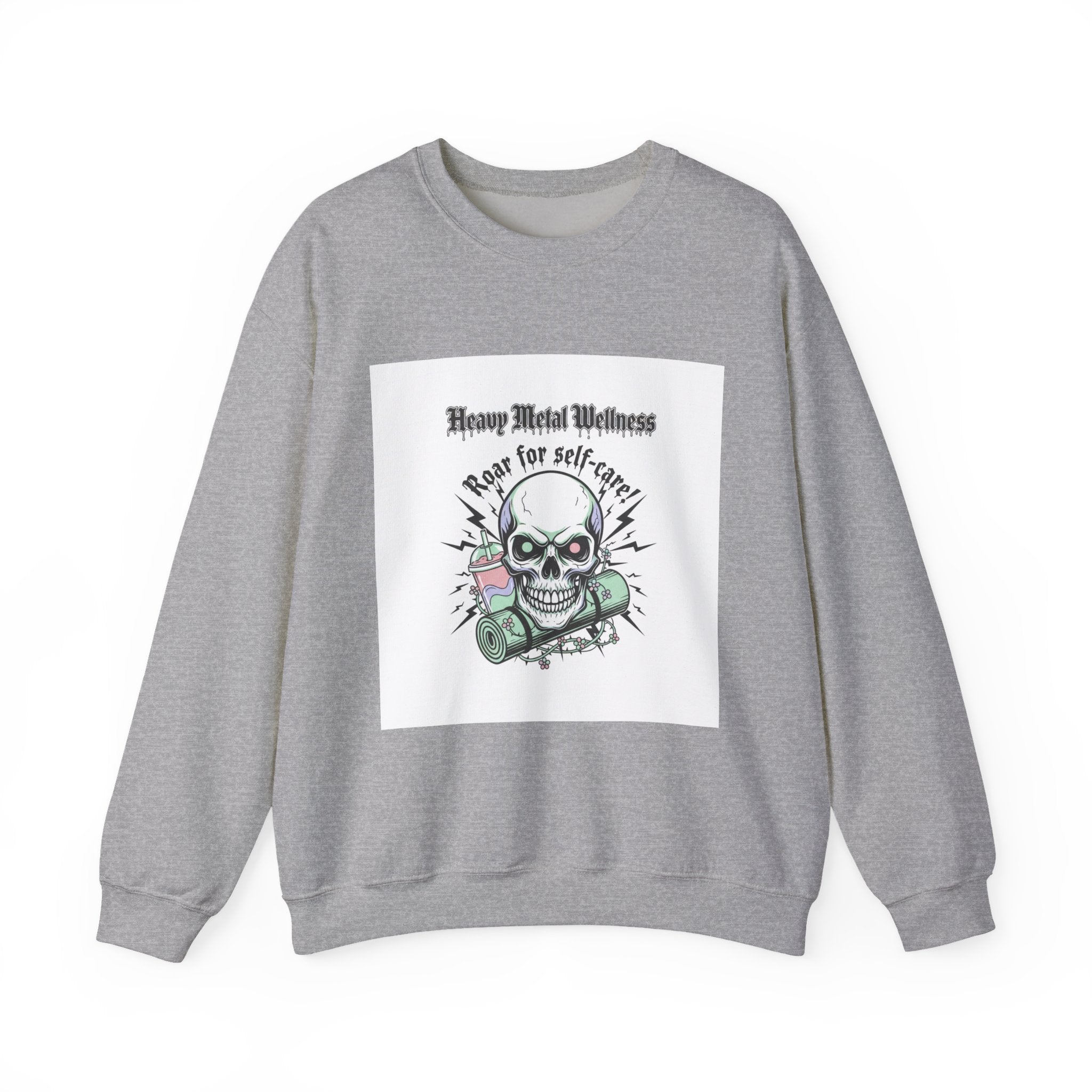 Heavy Metal Wellness Skull Crewneck Sweatshirt | metal font shirt, gothic wellness quote