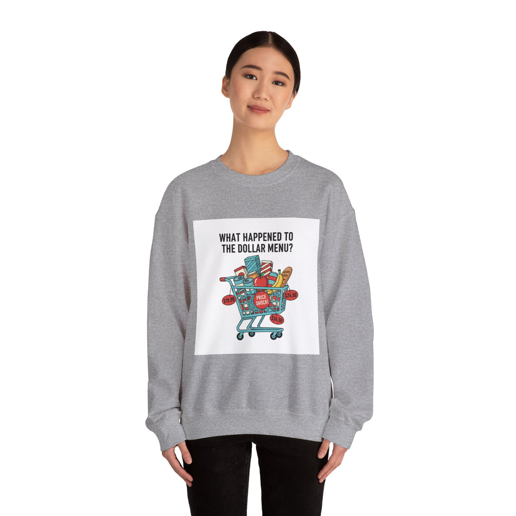 What Happened to the Dollar Menu? Sweatshirt | Grocery Prices Meme, Budget Humor