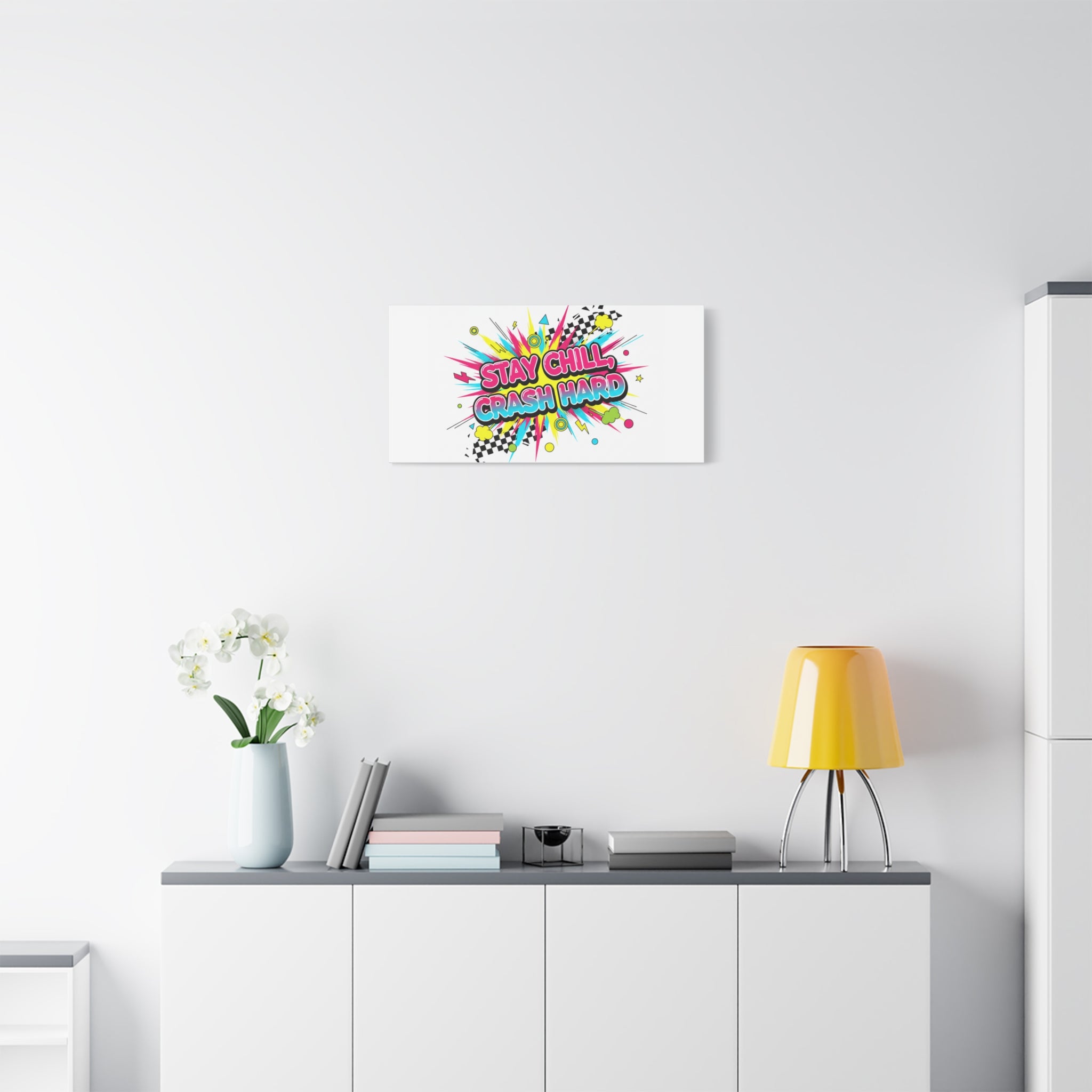 Stay Chill Crash Hard Canvas, neon graffiti crash out art | meltdown sticker style
