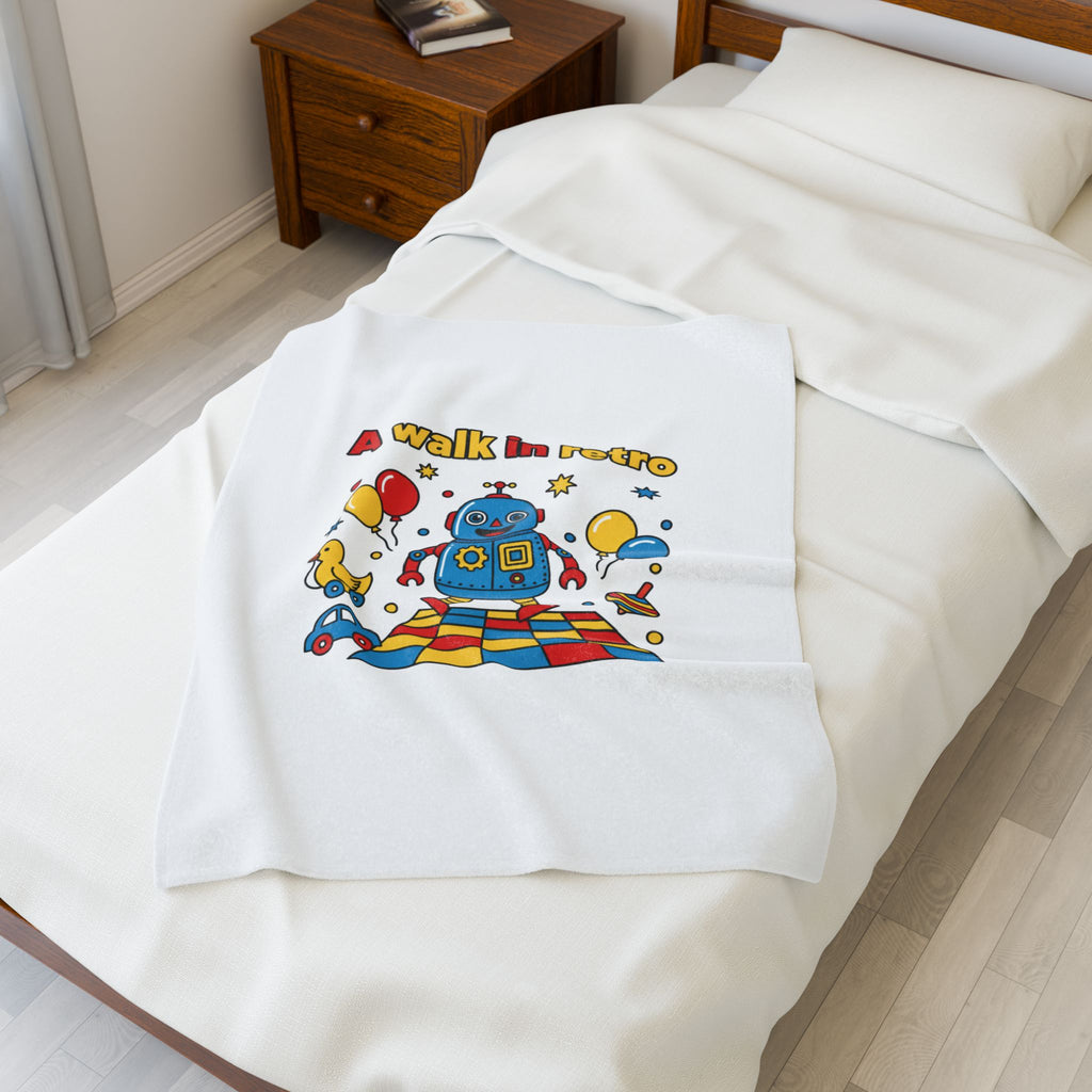 Retro Toy Robot Plush Blanket | Throwback Kid primary color nostalgia