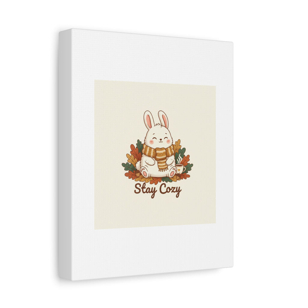 Cozy Bunny Illustration Canvas | Cute Critter Winter Forest Art