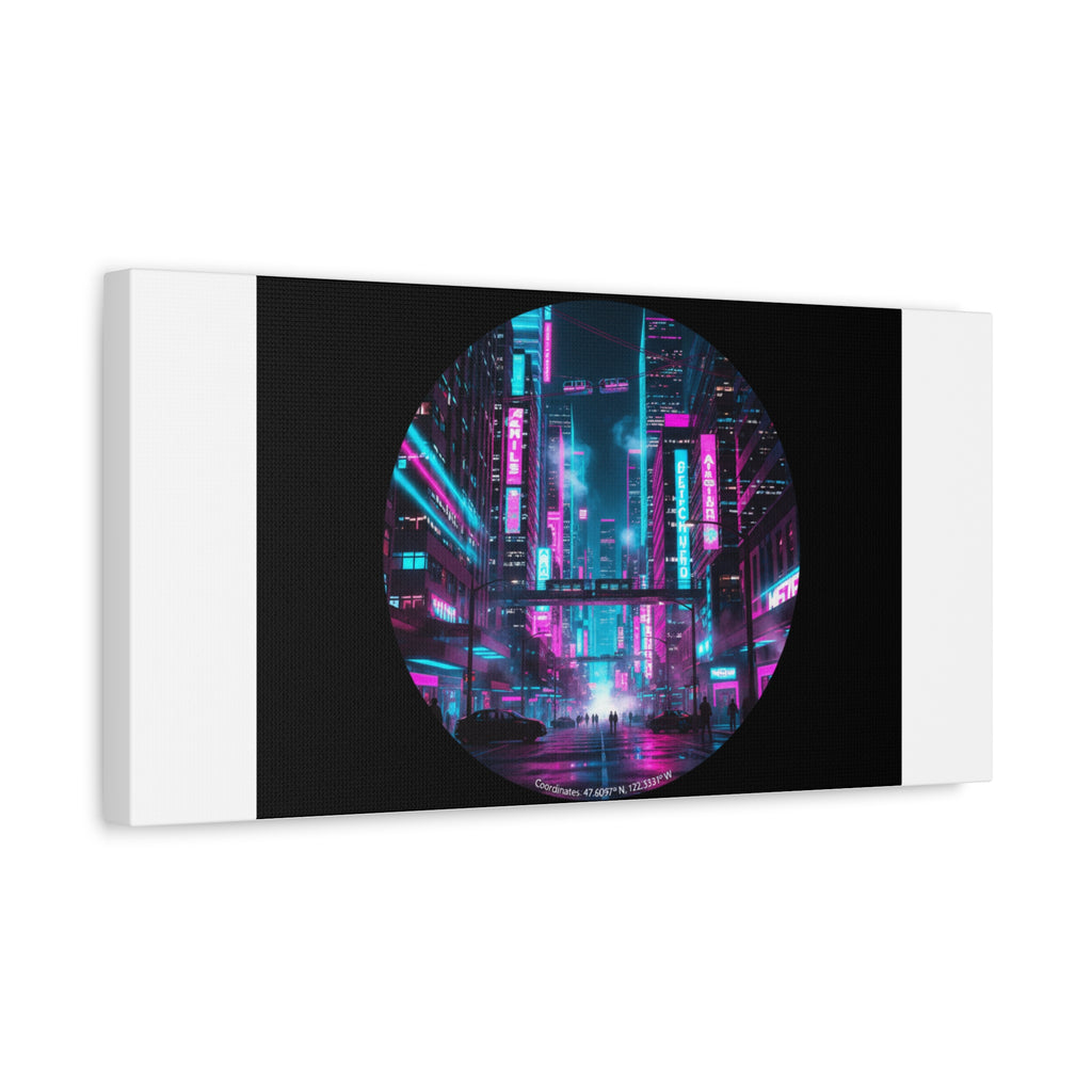 Neon Cyberpunk Cityscape Canvas | synthwave skyline, future city art