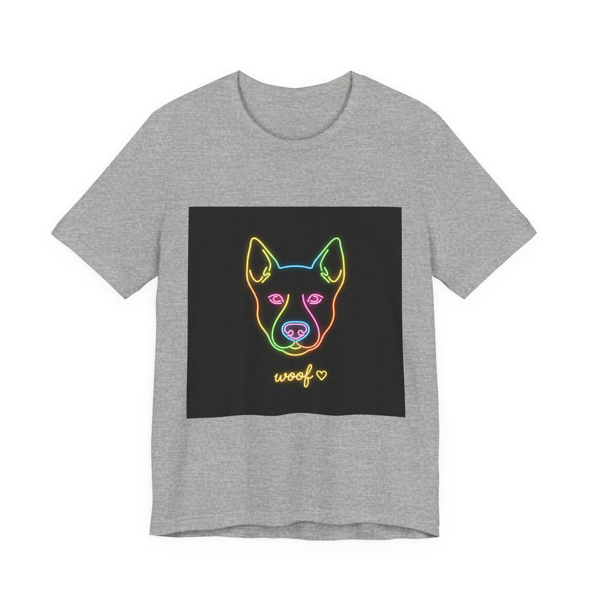 Neon Dog Face Tee — "Woof" Graphic T-Shirt