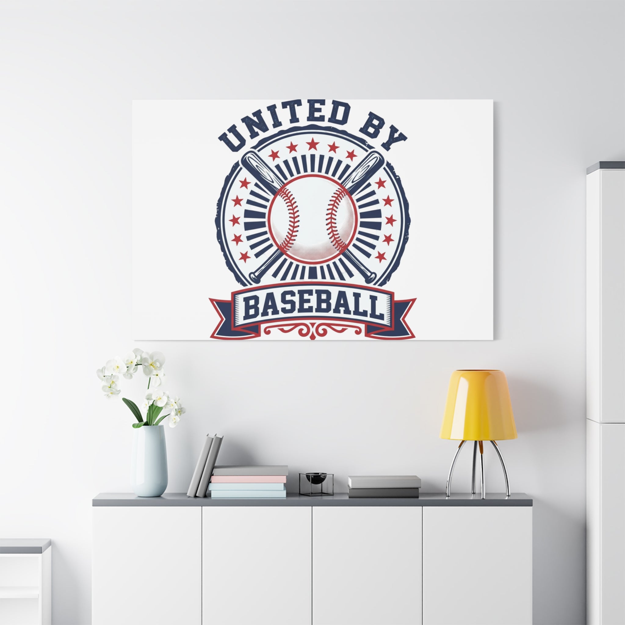 United by Baseball Canvas | Patriotic Baseball Graphic, Red White Blue Wall Art