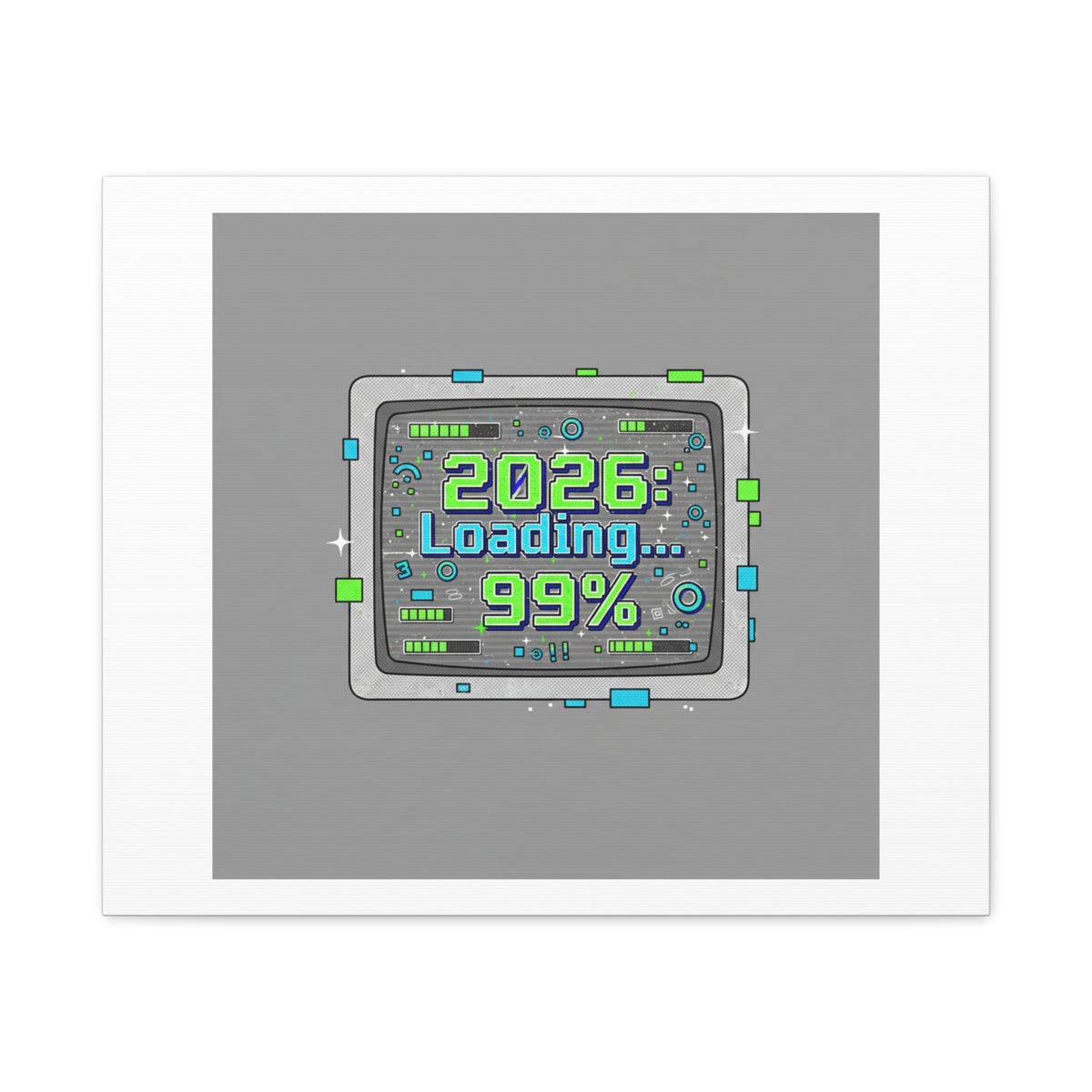 2026 Loading 99% Canvas | NYE countdown, retro system interface