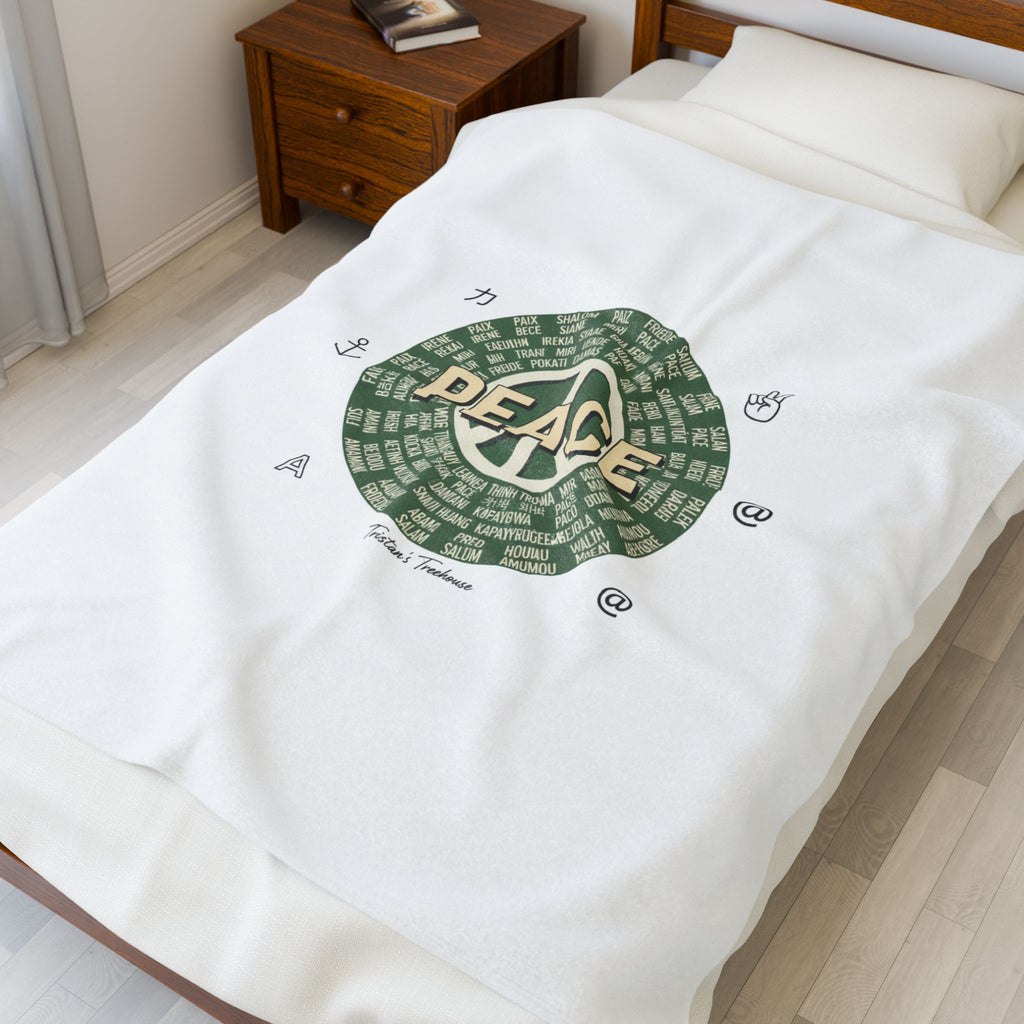 Handwritten Peace Doodle Velveteen Plush Blanket | Sketch Aesthetic, Cozy Pastel