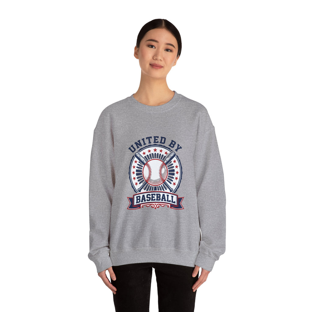 United by Baseball Crewneck Sweatshirt | Patriotic Baseball Graphic, Vintage Red White Blue
