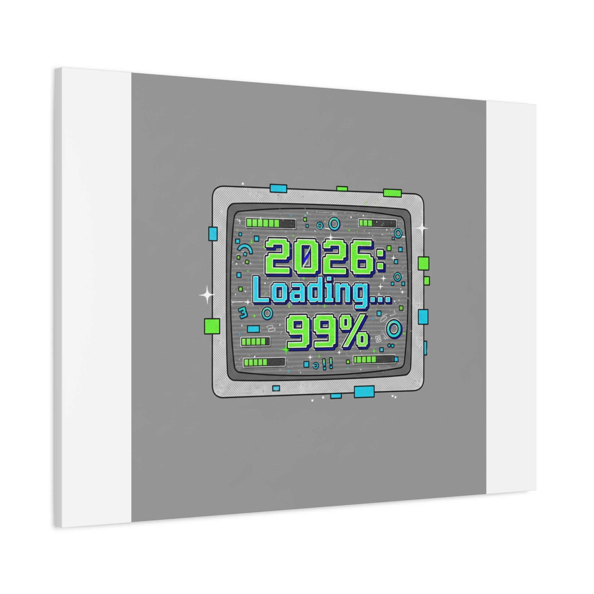 2026 Loading 99% Canvas | NYE countdown, retro system interface