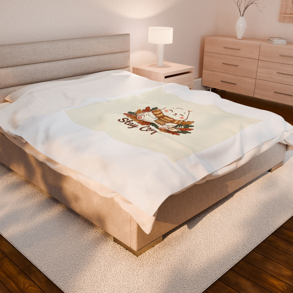 Stay Cozy Bunny, Plush Blanket | cute animal illustration, winter forest art