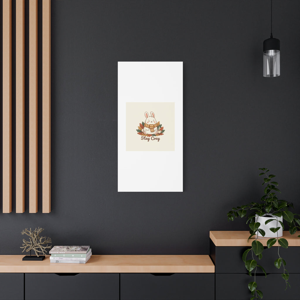 Cozy Bunny Illustration Canvas | Cute Critter Winter Forest Art