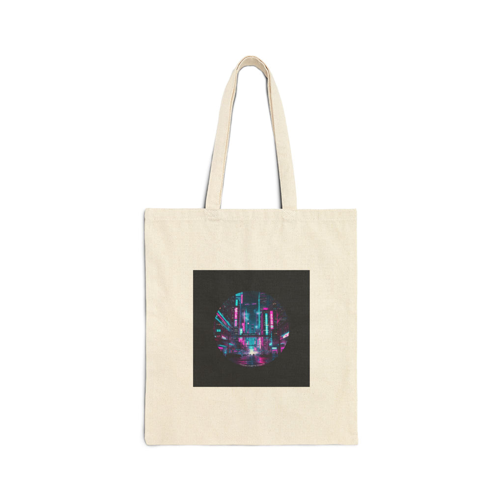 Neon Cyberpunk Skyline Tote | synthwave cityscape, futuristic neon aesthetic