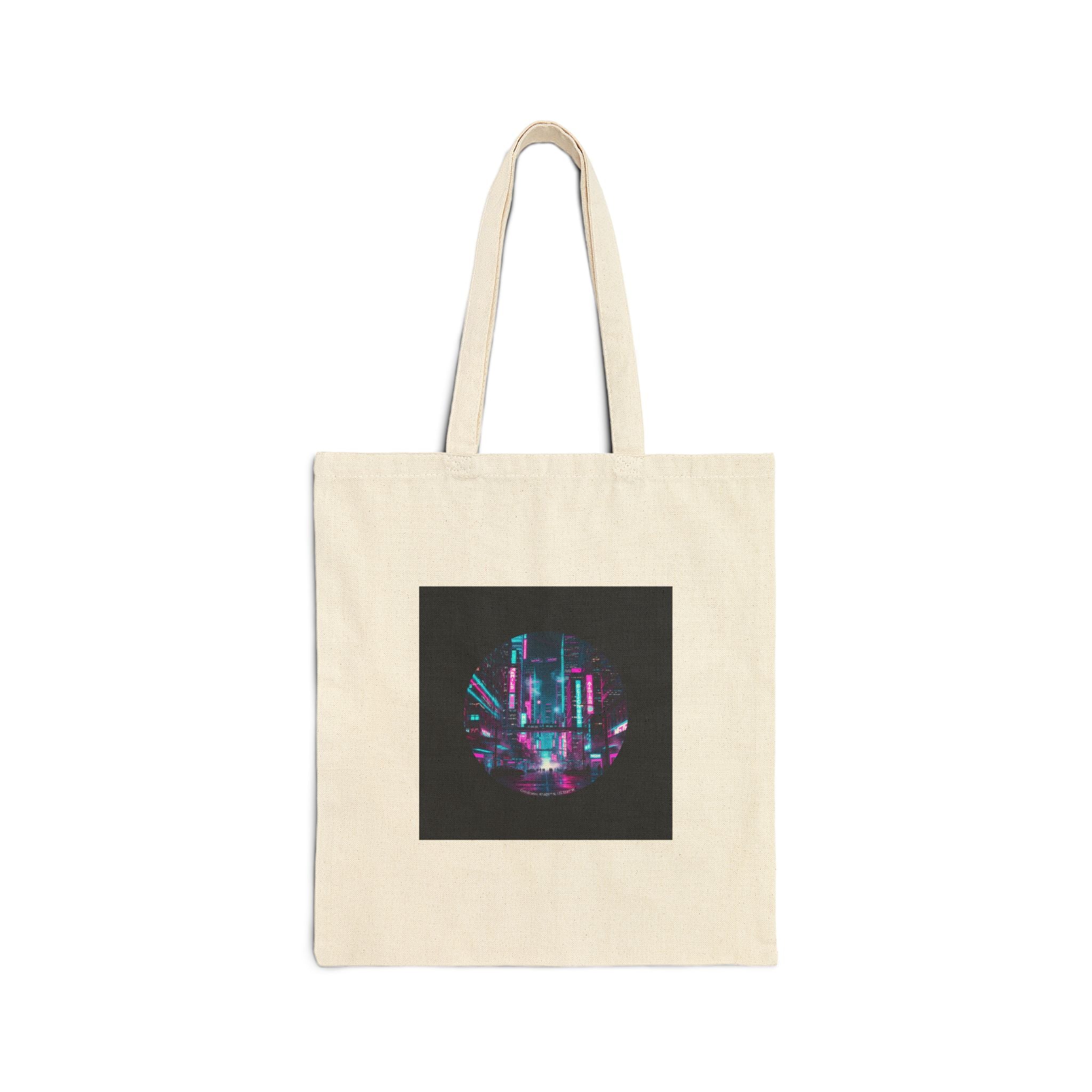 Neon Cyberpunk Skyline Tote | synthwave cityscape, futuristic neon aesthetic