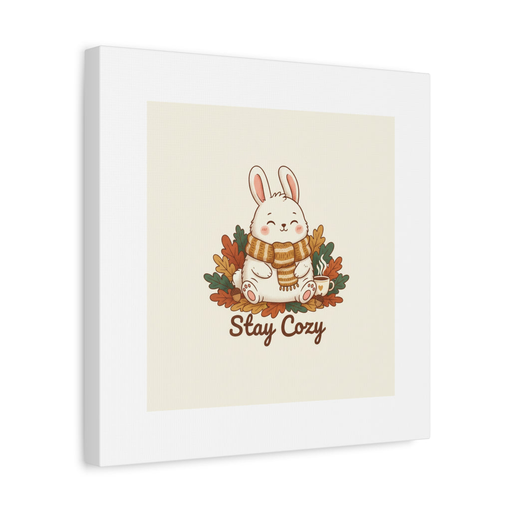 Cozy Bunny Illustration Canvas | Cute Critter Winter Forest Art
