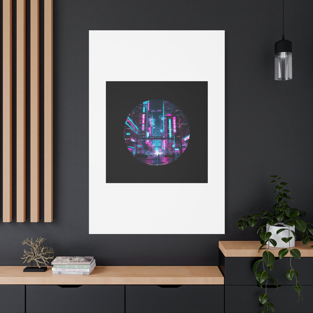 Neon Cyberpunk Cityscape Canvas | synthwave skyline, future city art