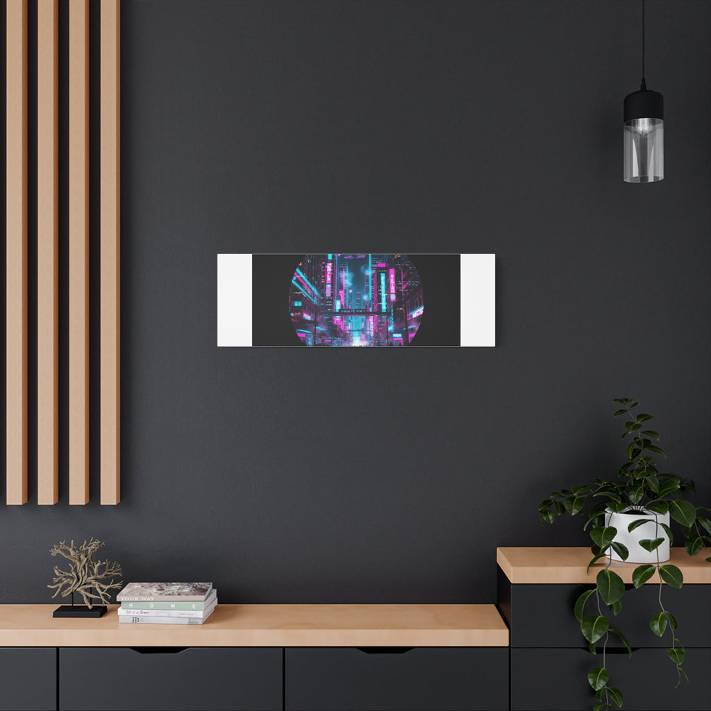 Neon Cyberpunk Cityscape Canvas | synthwave skyline, future city art