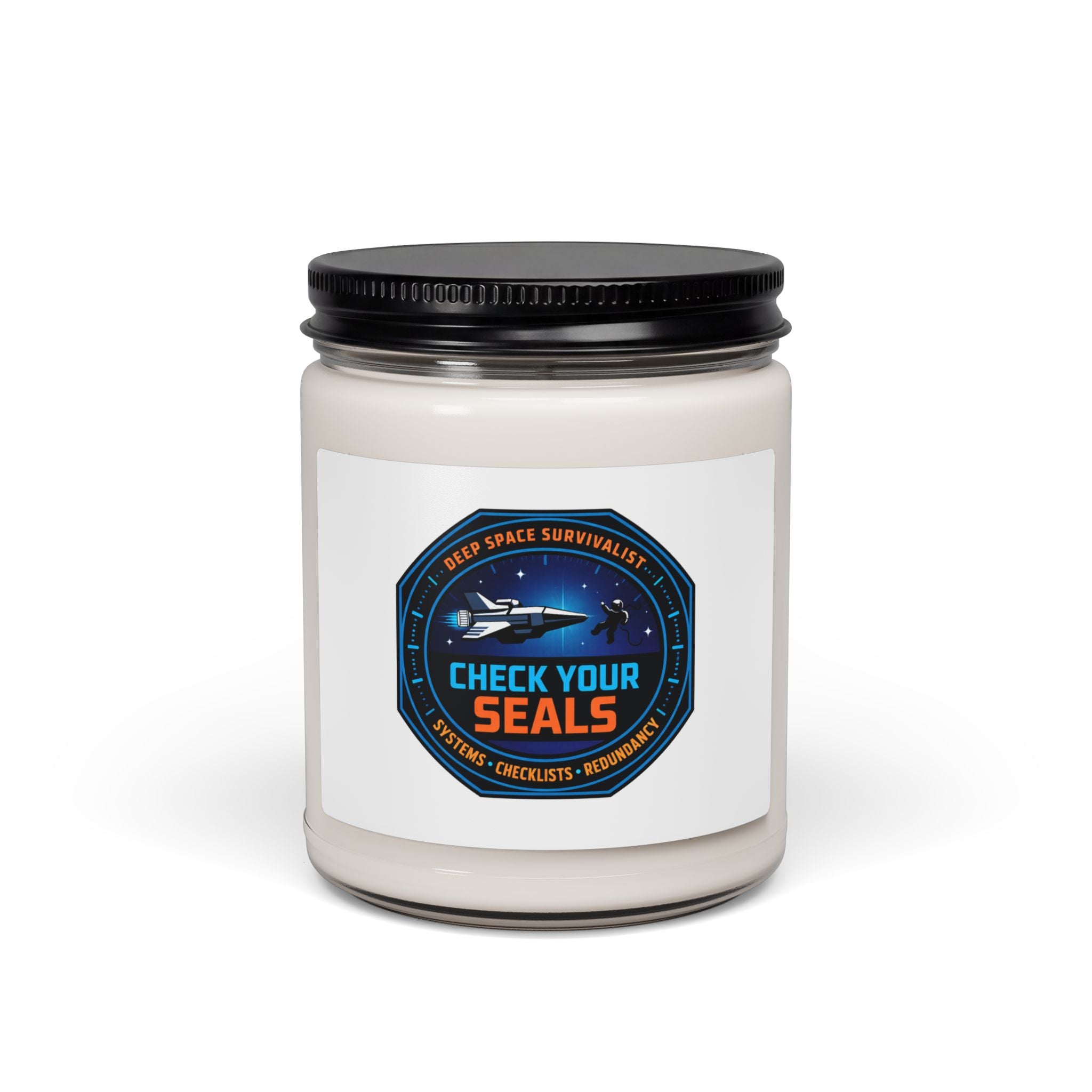 Check Your Seals Soy Candle | space survival, mission patch