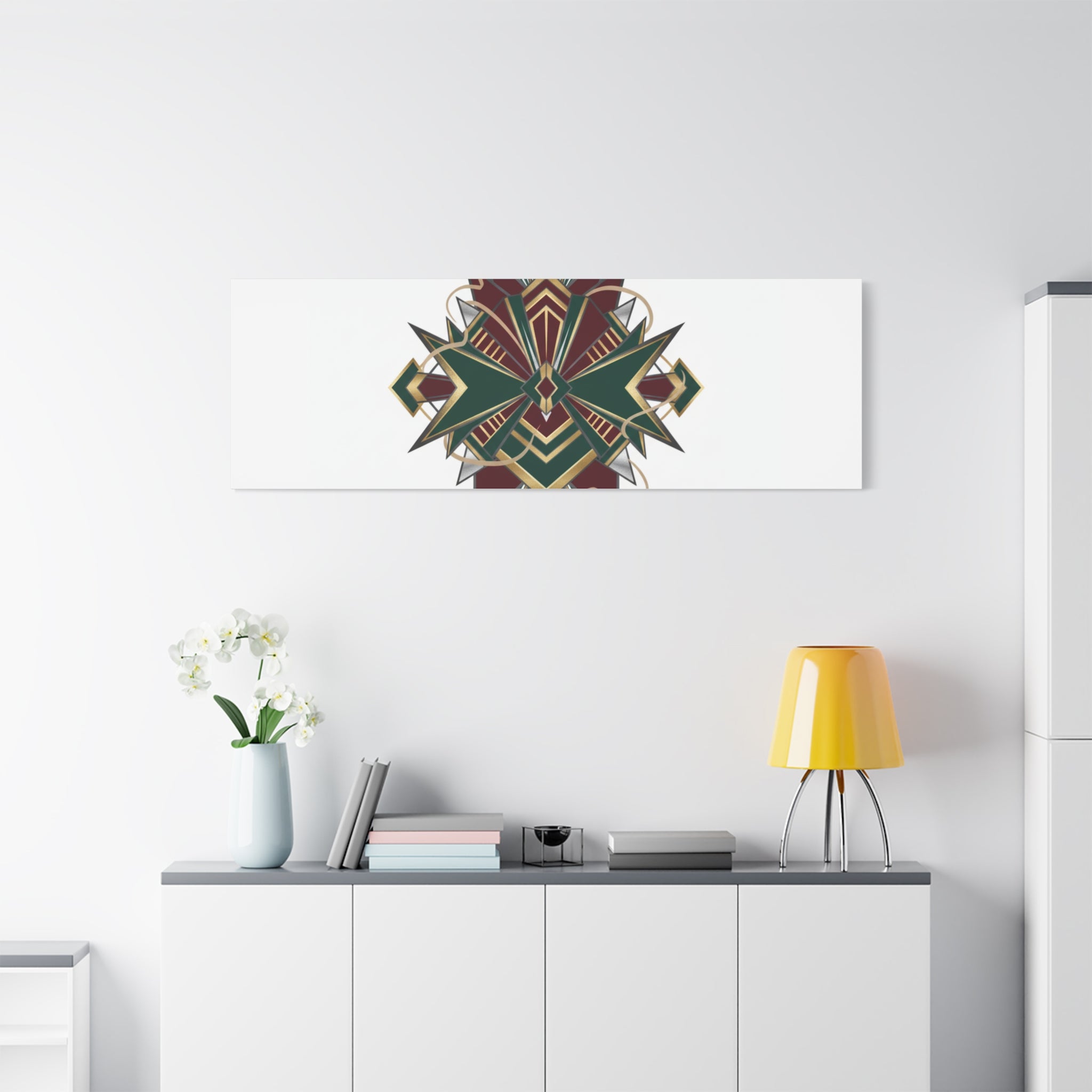 Art Deco geometric brass print Canvas | Neo-Deco chrome & gold fan motif