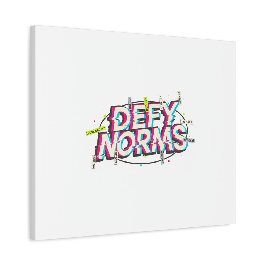 Defy Norms Canvas, Anti-Aesthetic Glitch Typography, Brutalist Poster Style