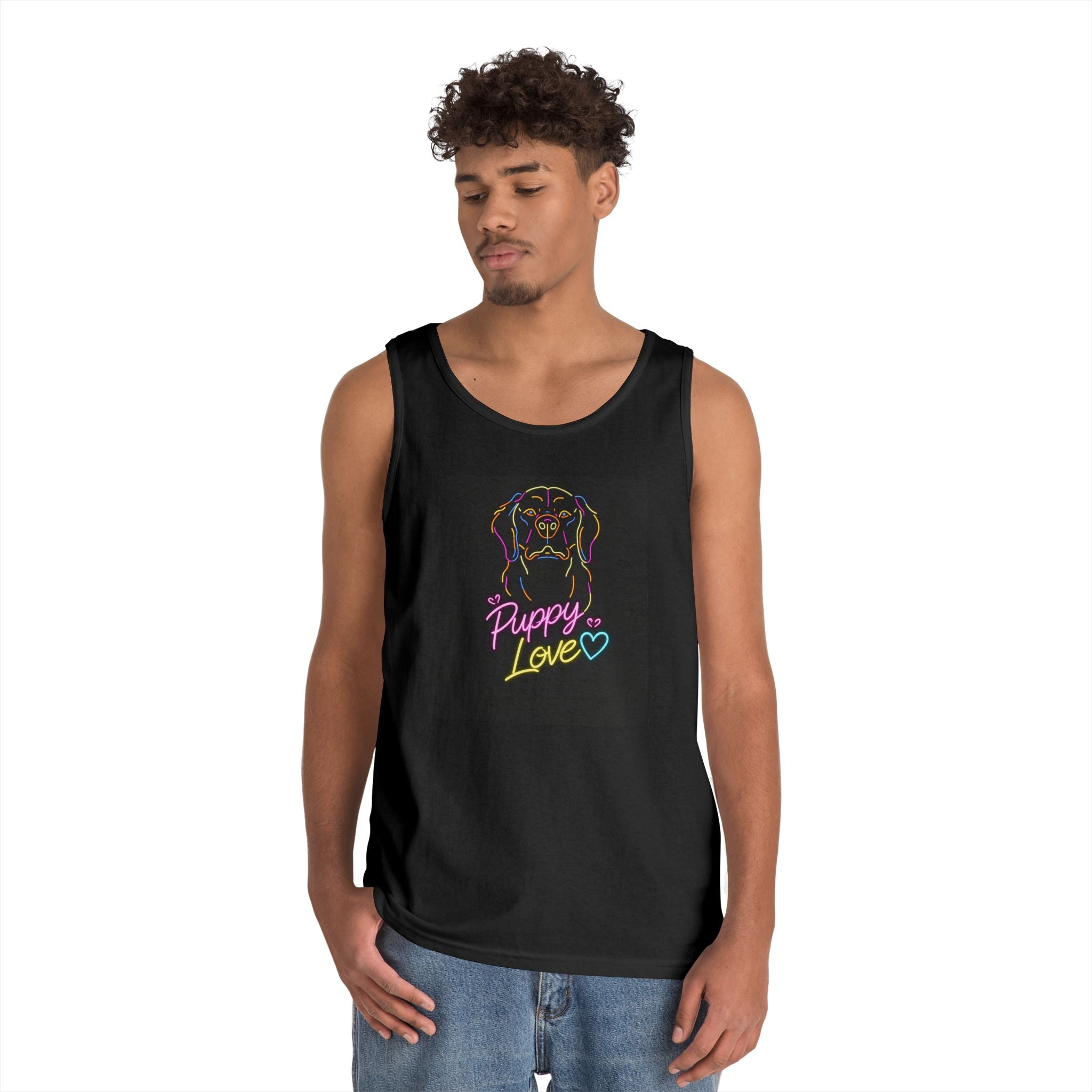 Puppy Love Tank Top — Neon Dog Graphic Summer Tee