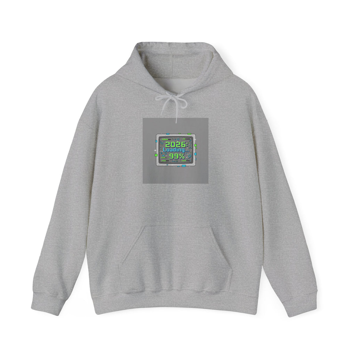 2026 Loading 99% Hoodie | NYE countdown graphic, retro system UI