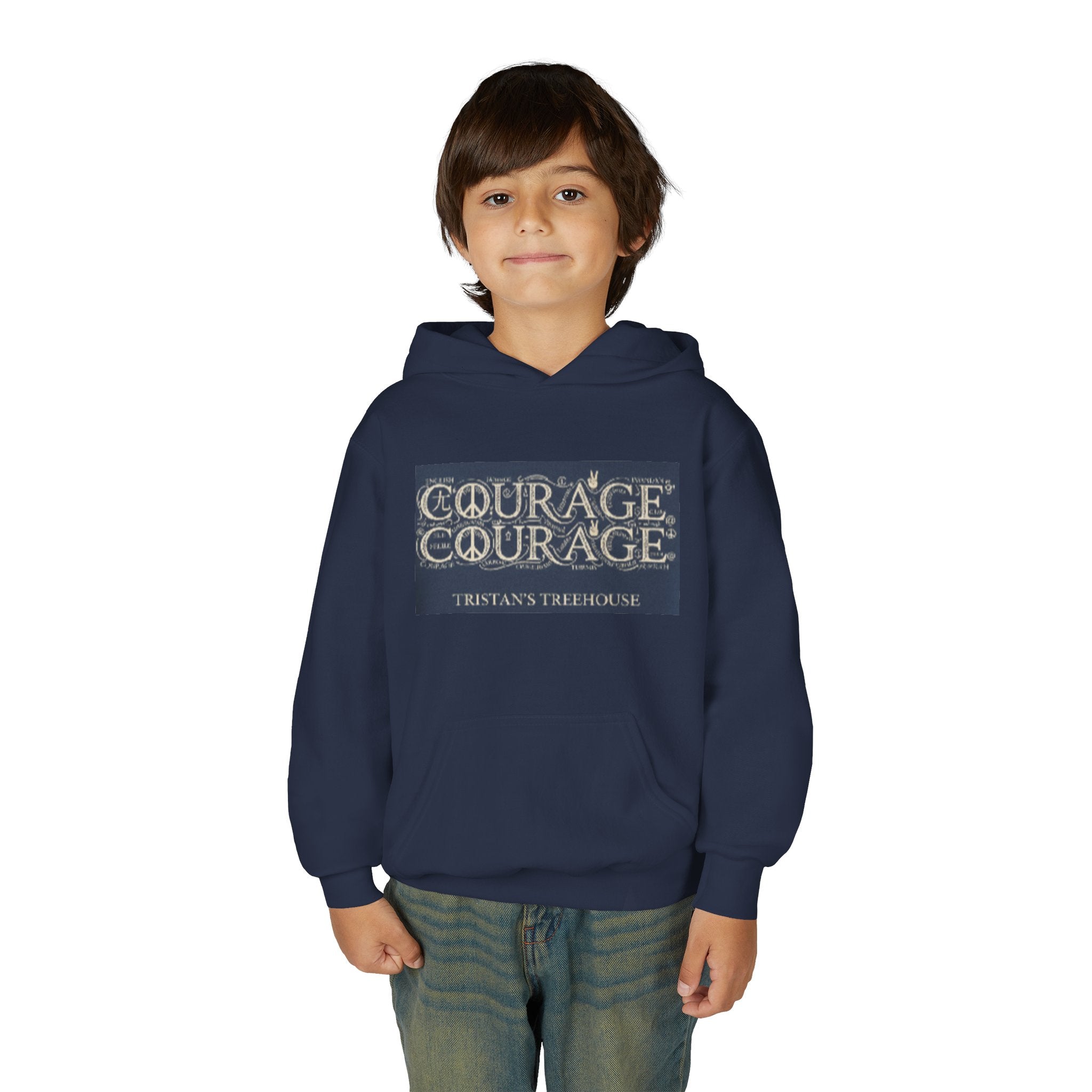 Youth Hoodie — 'Courage' Front & 'Peace Is a Universal Language' Back Graphic Sweatshirt