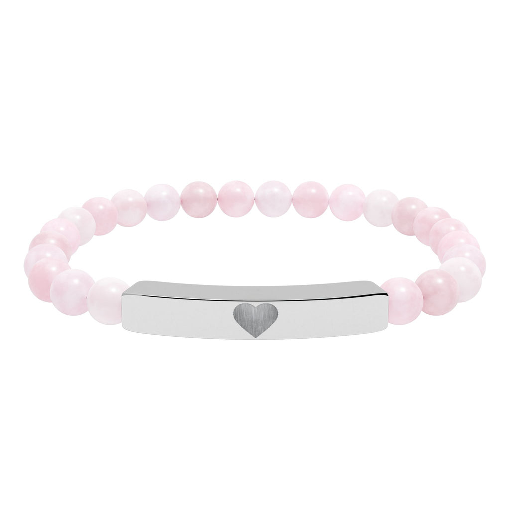 Engraved Natural Stone Stretch Bar Bracelet — Personalized Heart Bar Beaded Bracelet