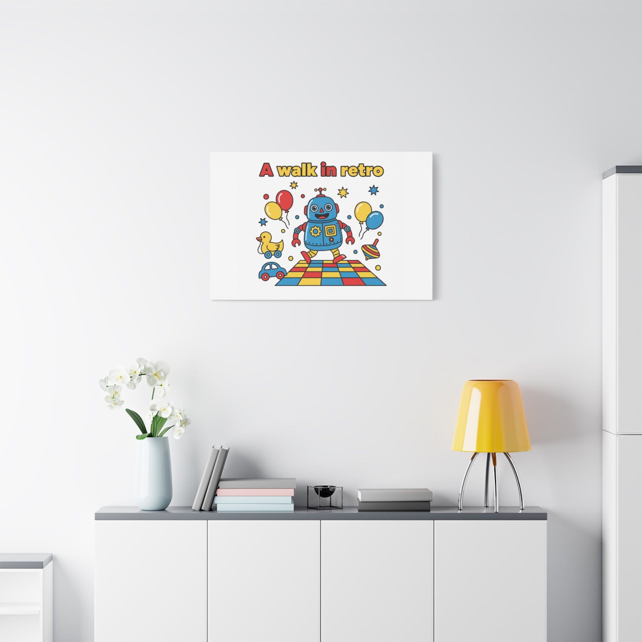 Retro Toy Robot Canvas | Throwback Kid, Primary Color Nostalgia