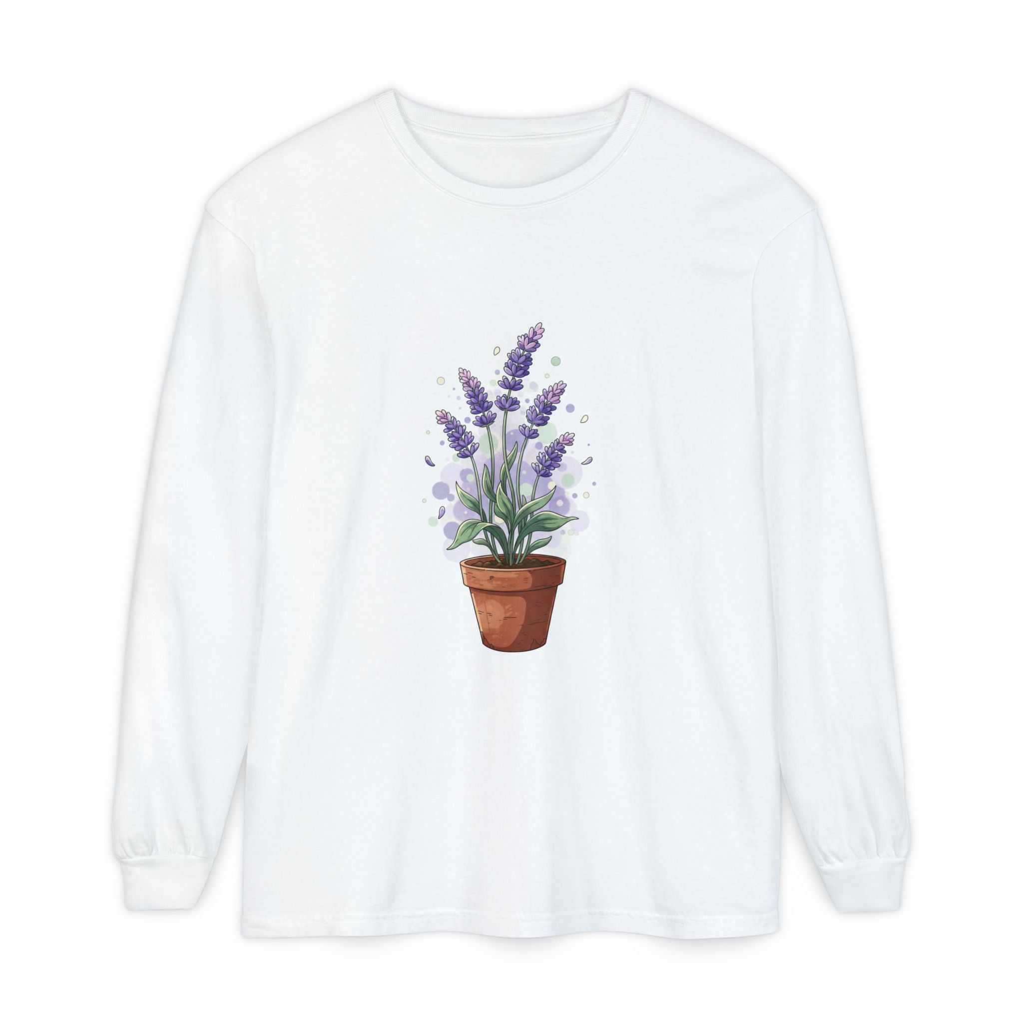 Lavender Potted Plant Long Sleeve Tee — Floral Botanical Shirt