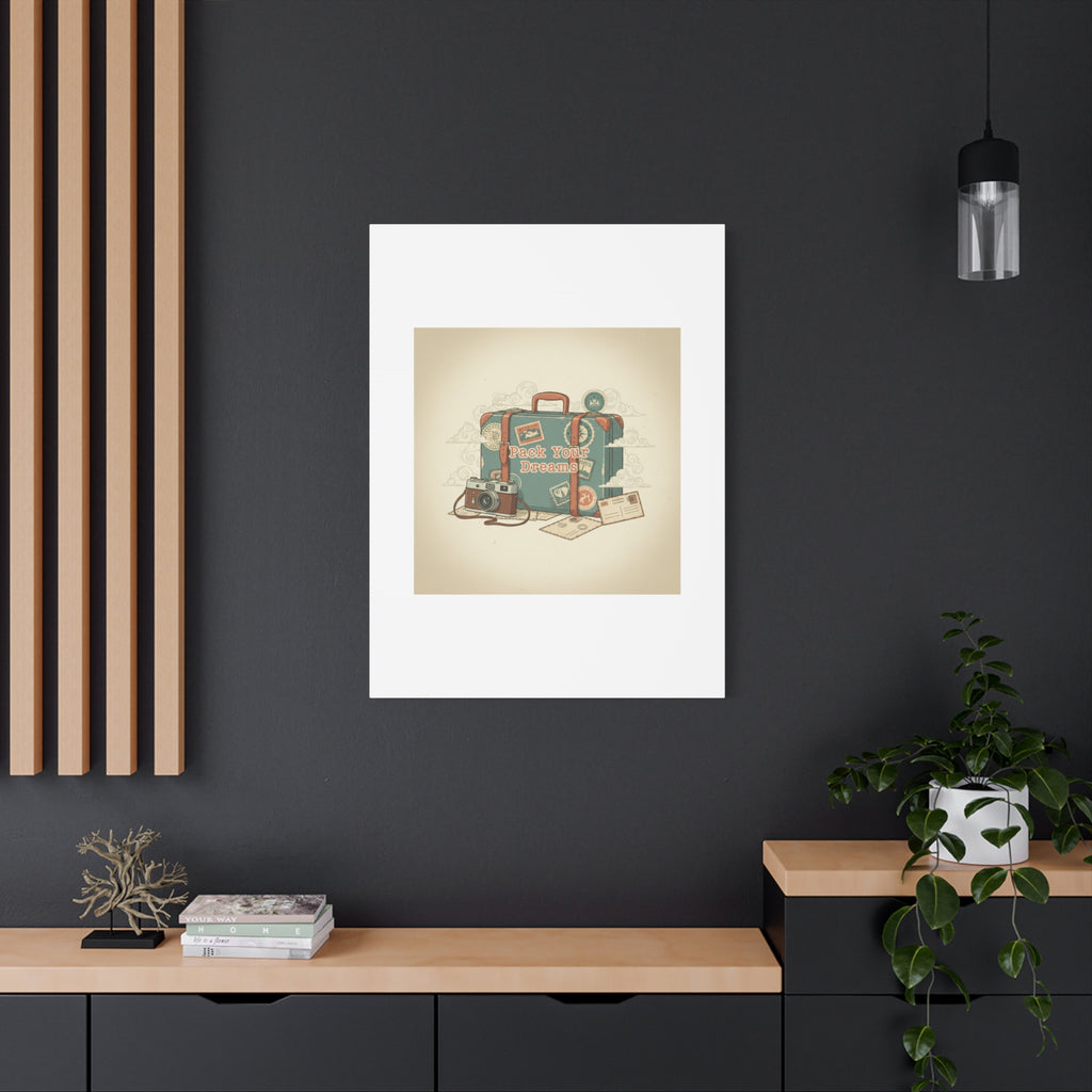 Pack Your Dreams Canvas | Retro Travel Postcard, Wanderlust Passport Stamp Art