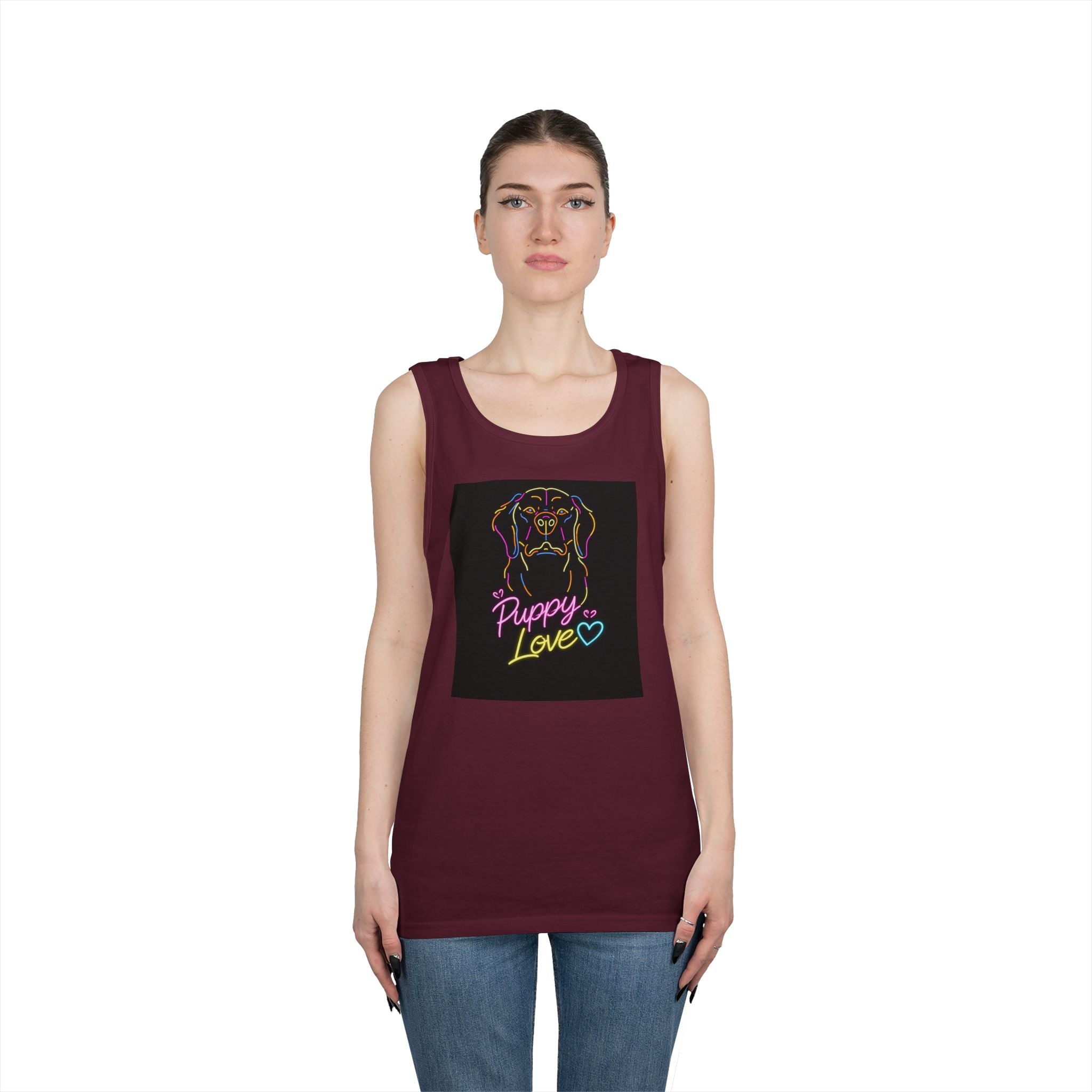 Puppy Love Tank Top — Neon Dog Graphic Summer Tee
