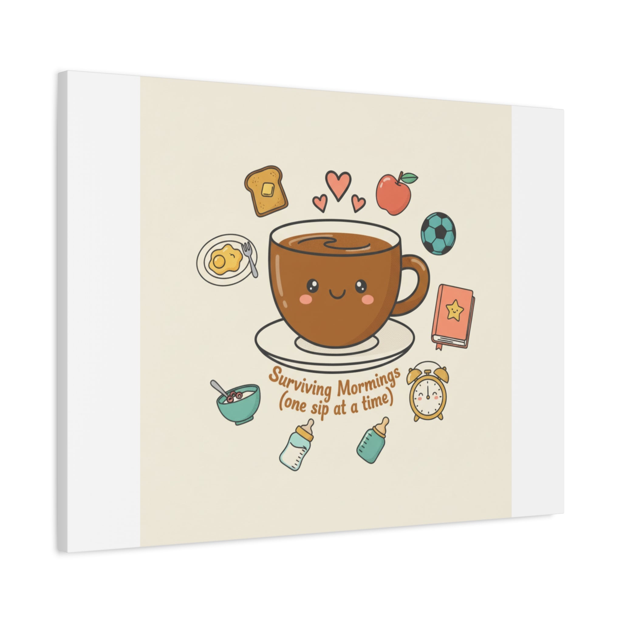 Surviving Mornings (One Sip at a Time) Canvas | Parenting Morning Humor, Coffee & Kids