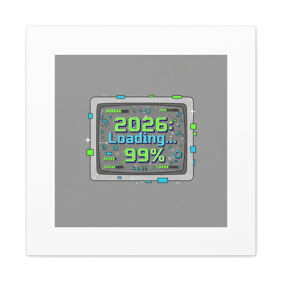 2026 Loading 99% Canvas | NYE countdown, retro system interface