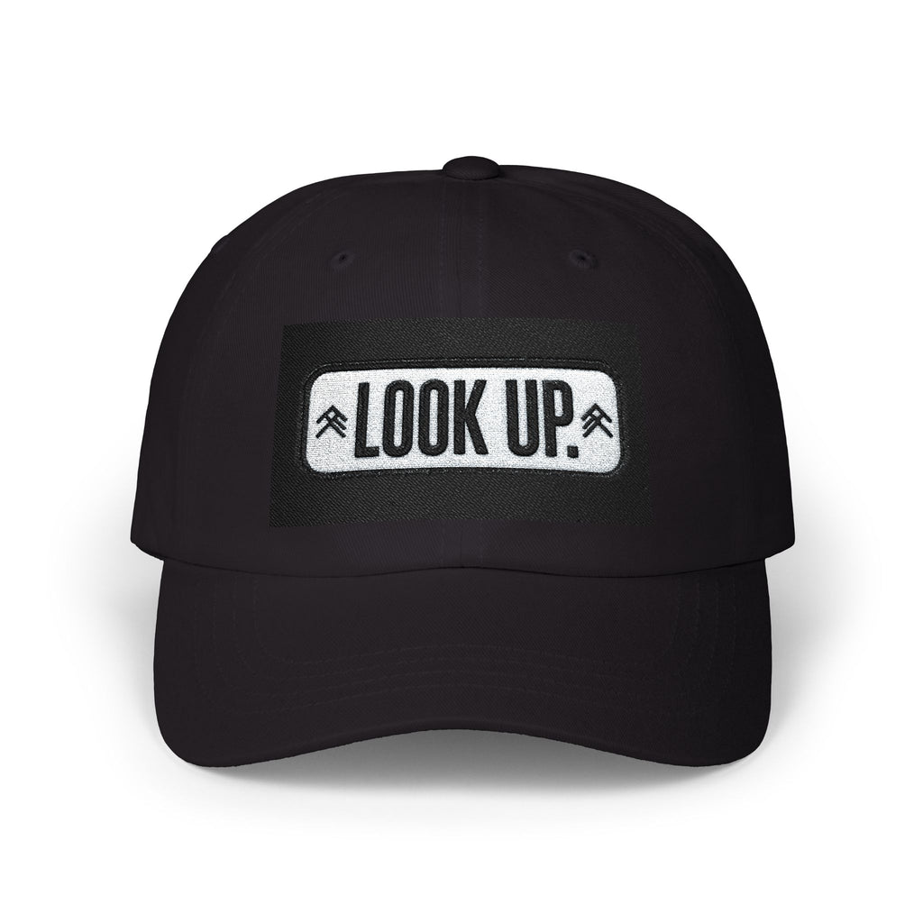 Look Up Embroidered Dad Cap — Minimalist White Baseball Hat