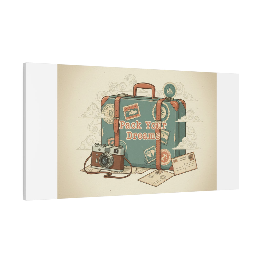 Pack Your Dreams Canvas | Retro Travel Postcard, Wanderlust Passport Stamp Art