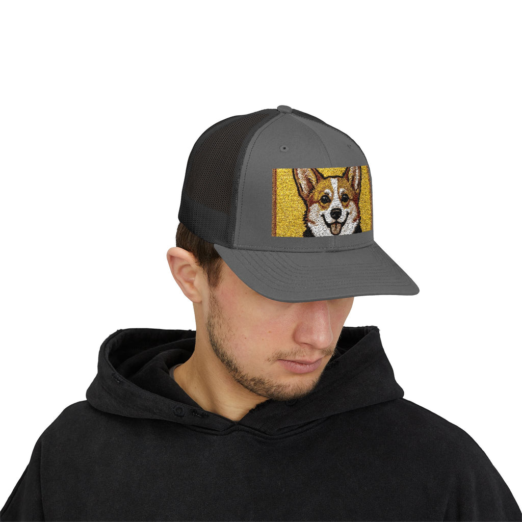 Happy Corgi Snapback Trucker Cap — "Happy Corgi Dog Happy Life"