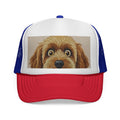 Cute Dog Face Trucker Cap — Red, White & Blue Puppy Snapback Hat