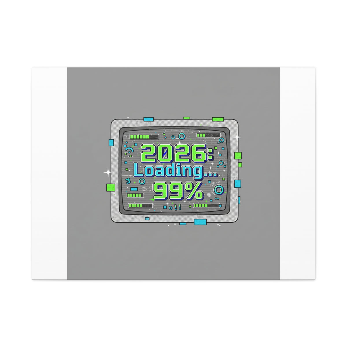 2026 Loading 99% Canvas | NYE countdown, retro system interface