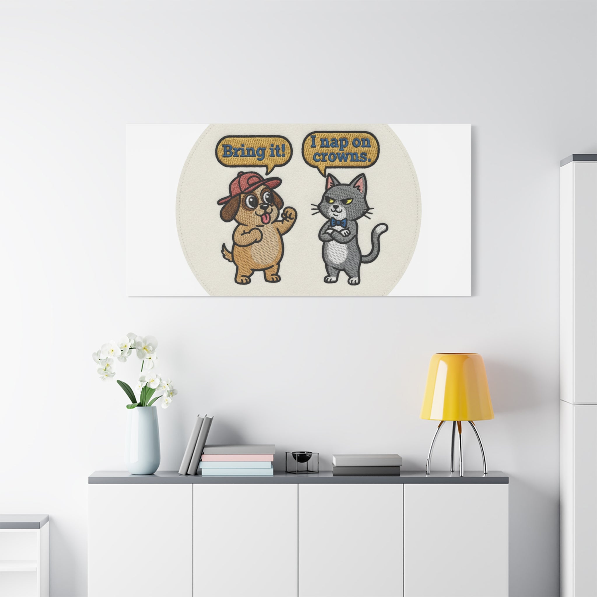 Funny Cat vs Dog Canvas | Pet Rivalry Wall Art