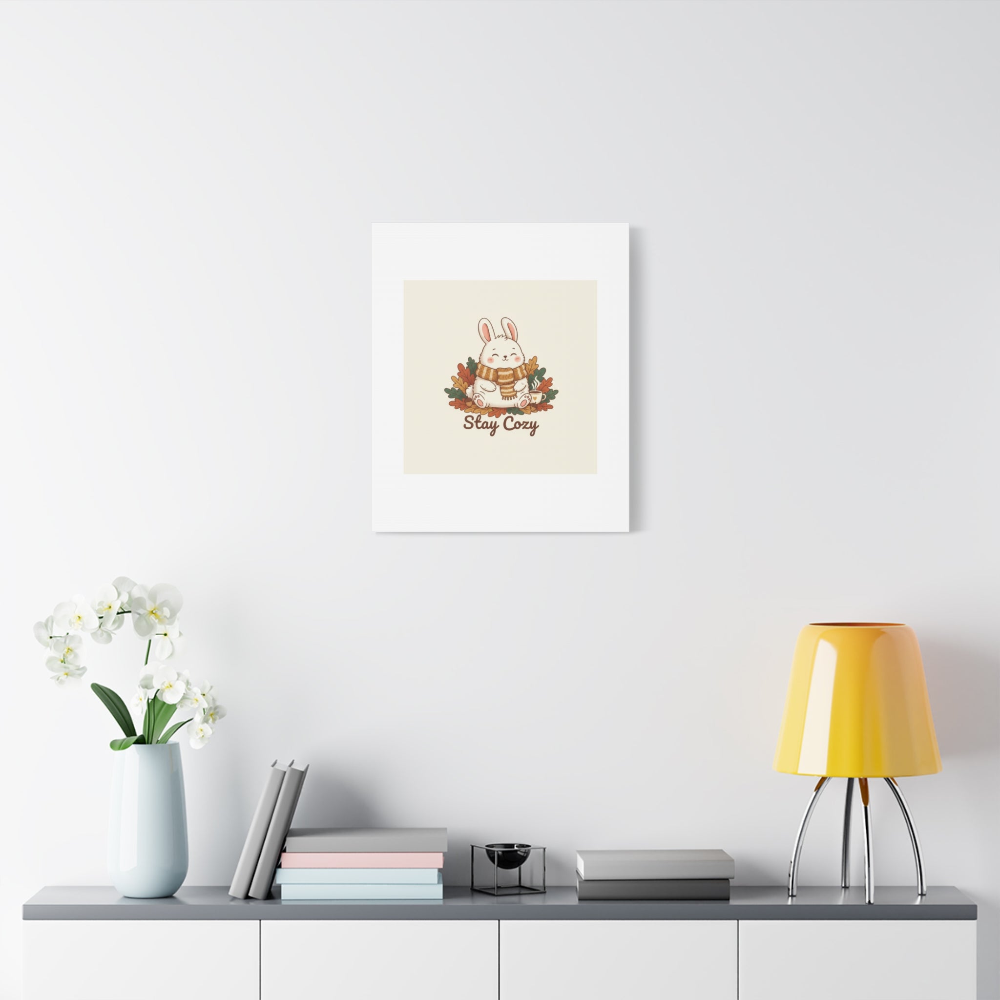 Cozy Bunny Illustration Canvas | Cute Critter Winter Forest Art