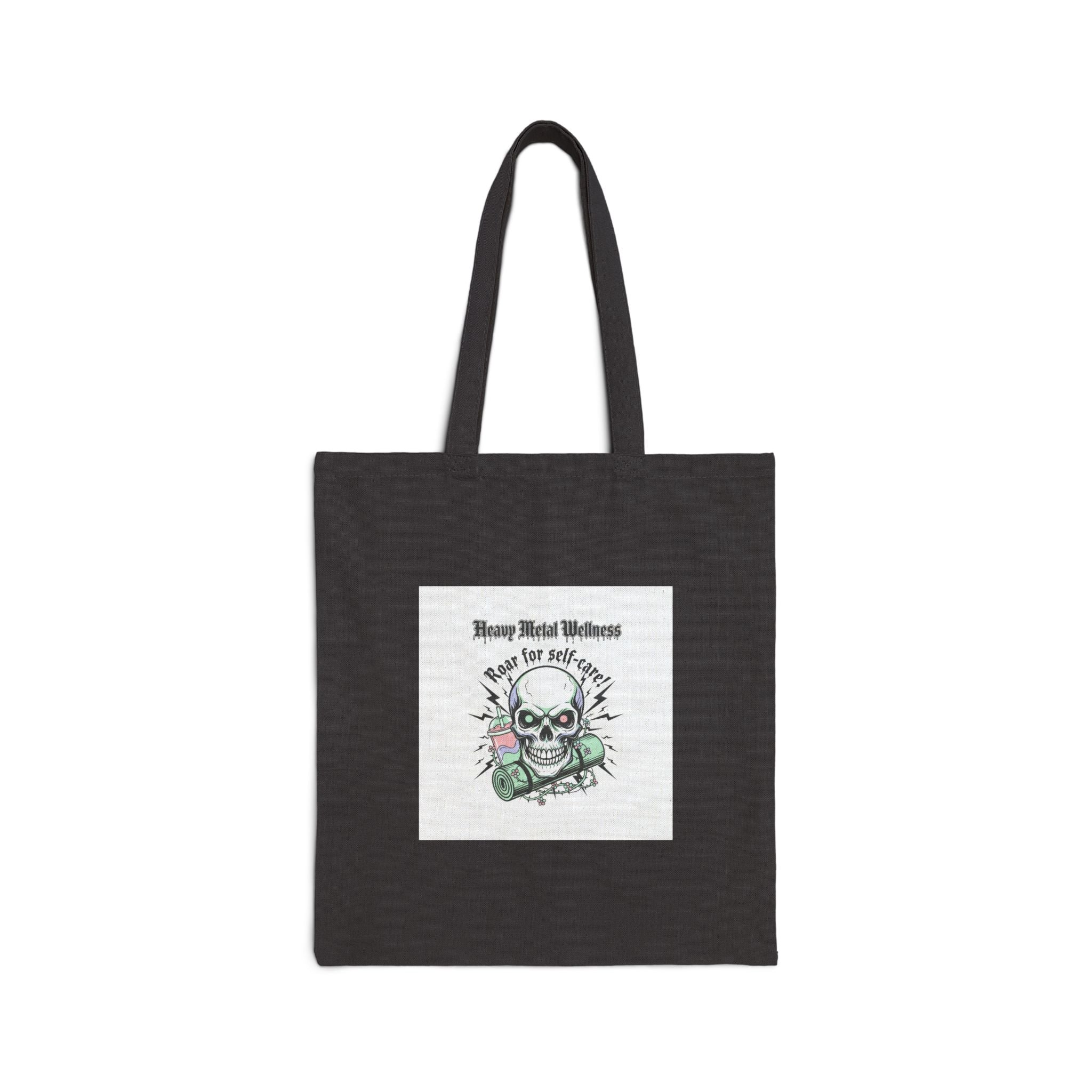 Heavy Metal Wellness Skull Tote | gothic wellness quote, edgy self-care merch