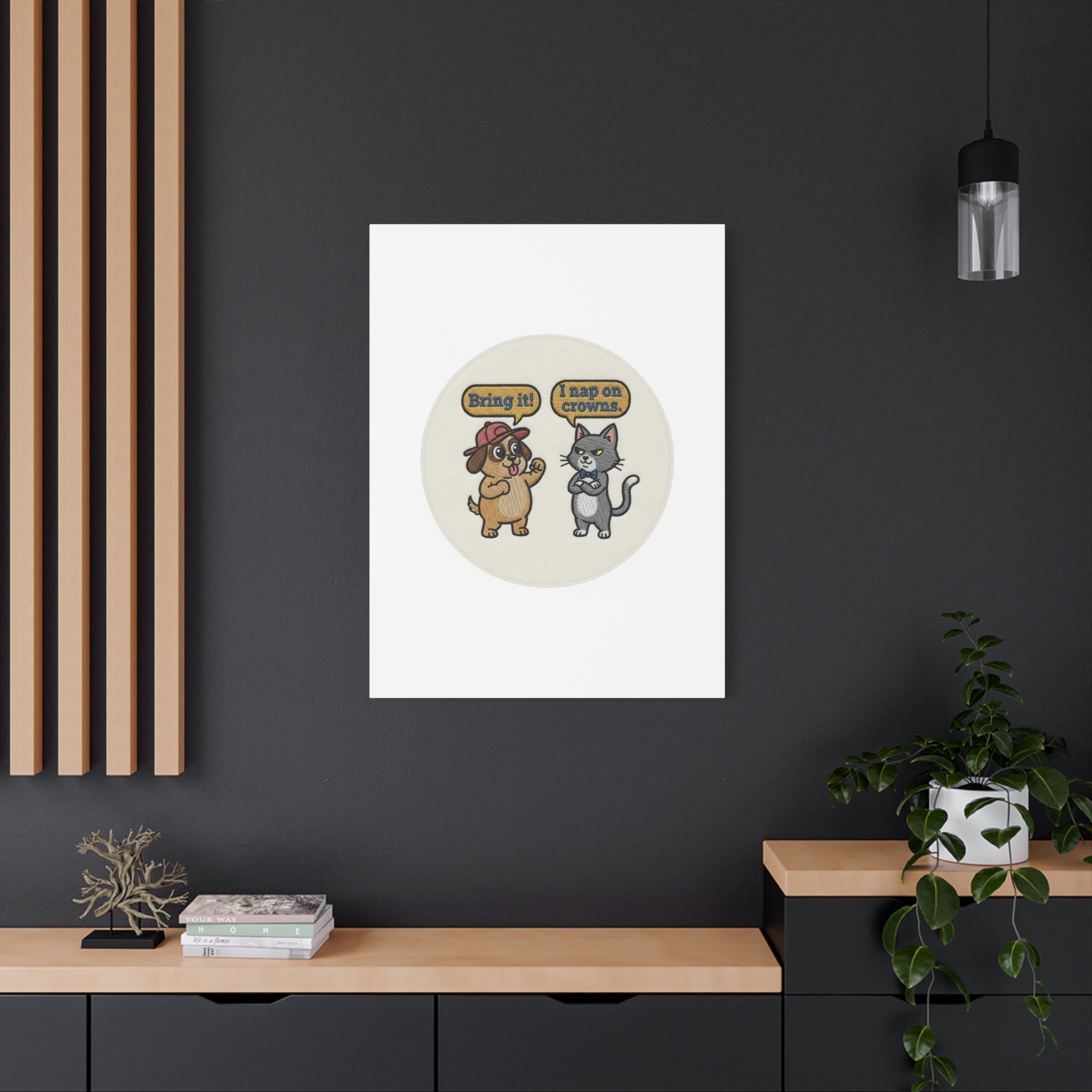 Funny Cat vs Dog Canvas | Pet Rivalry Wall Art