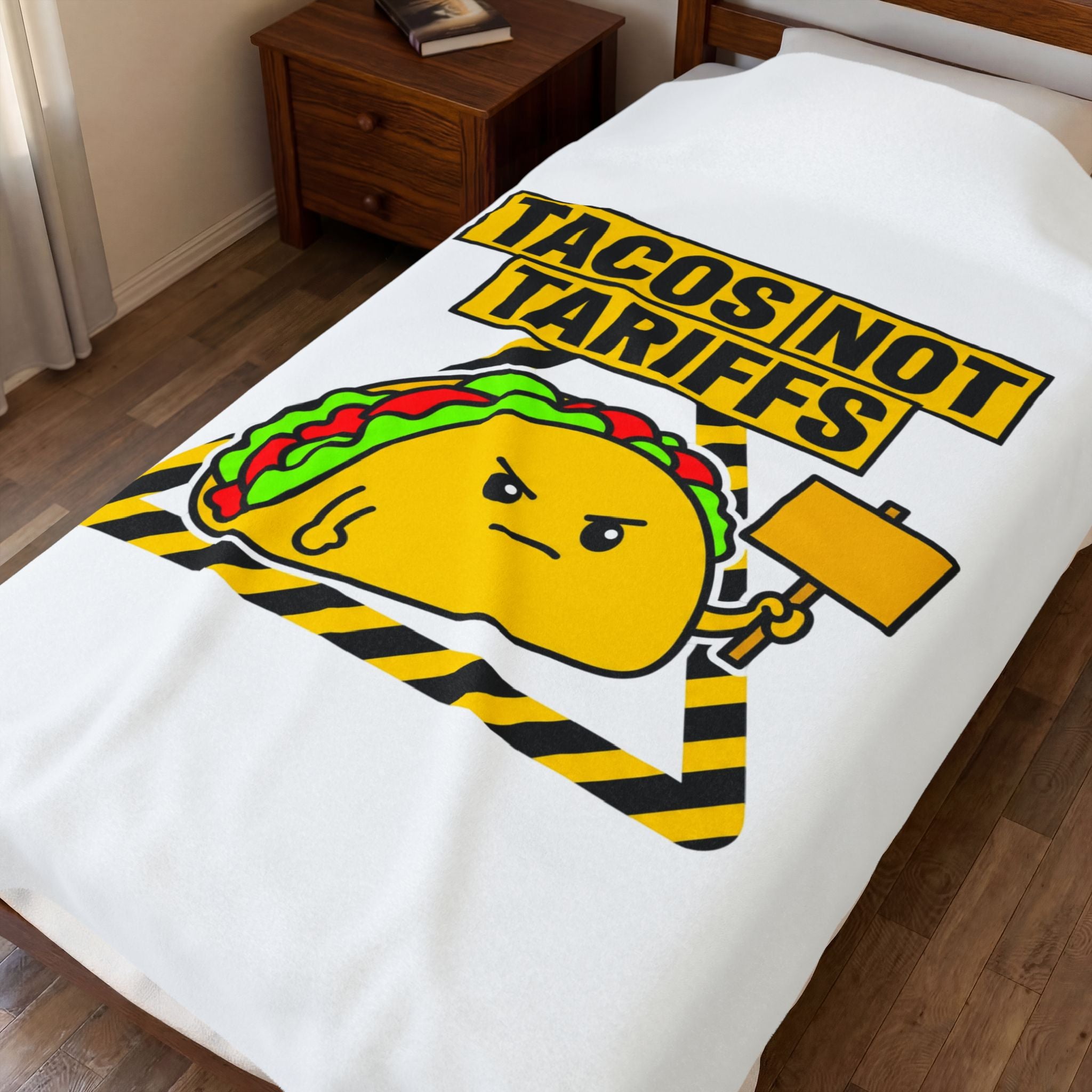 TACOS NOT TARIFFS Blanket | taco pun, protest typography