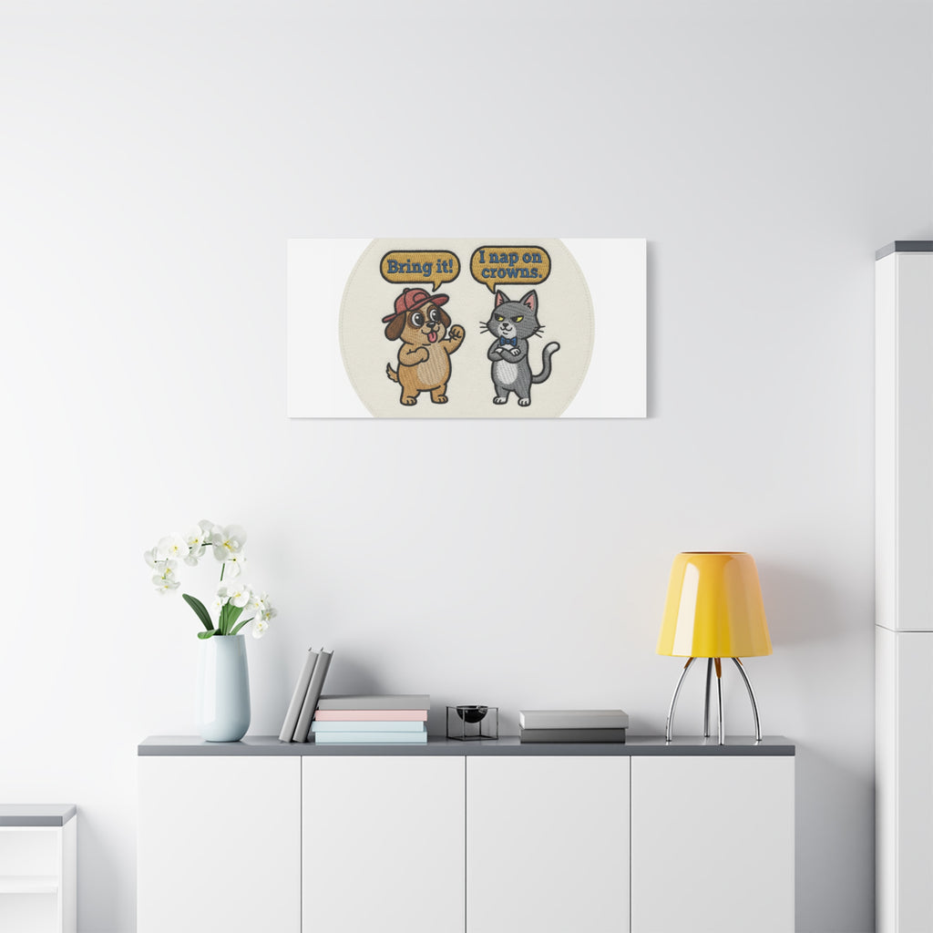 Funny Cat vs Dog Canvas | Pet Rivalry Wall Art