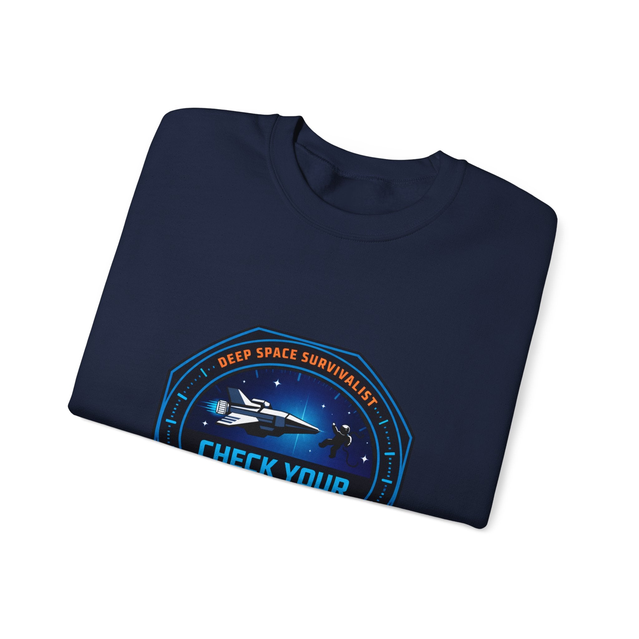 Check Your Seals Mission Patch Crewneck, hard sci‑fi space survival, mission patch sweatshirt