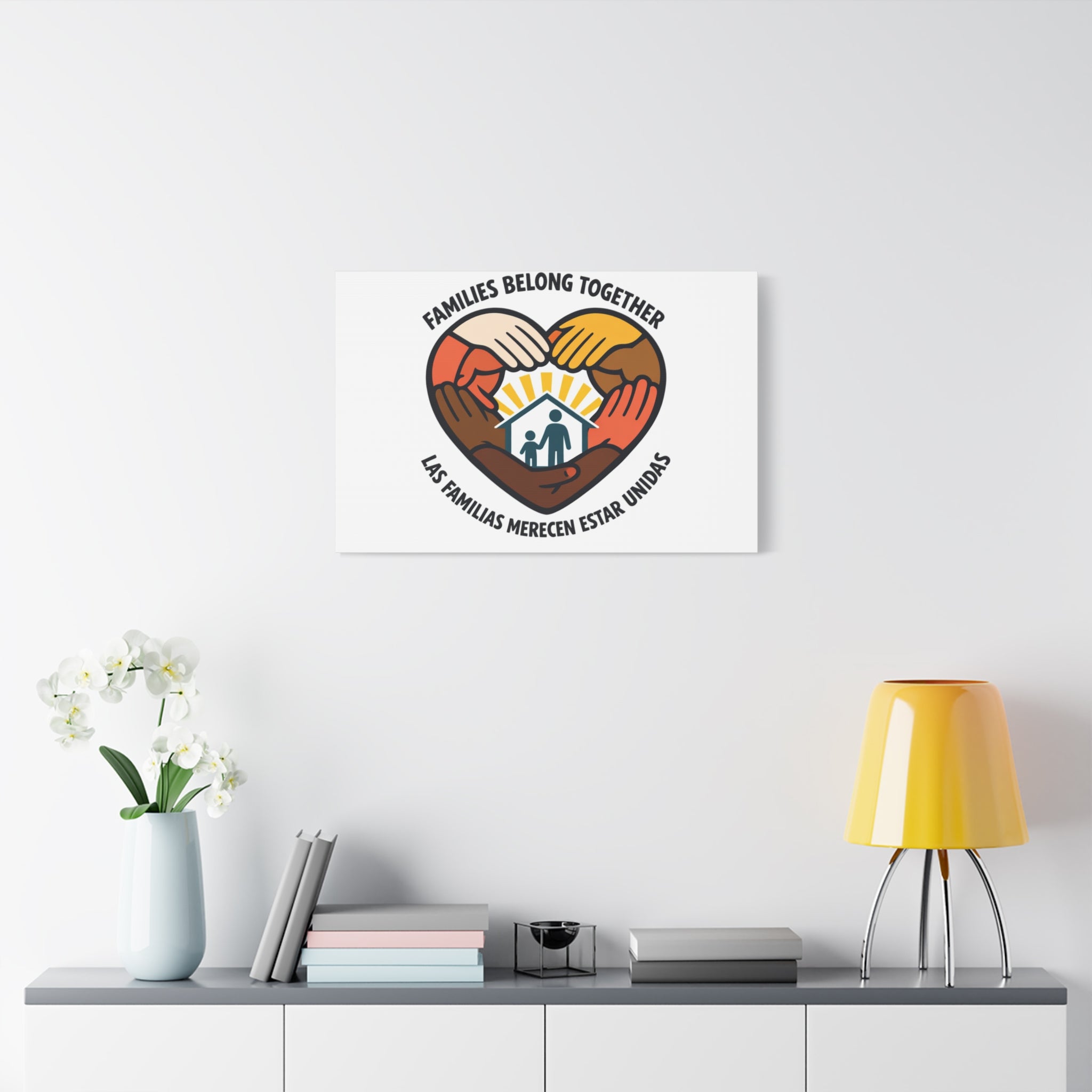 Families Belong Together Canvas, family unity solidarity, bilingual inclusive decor
