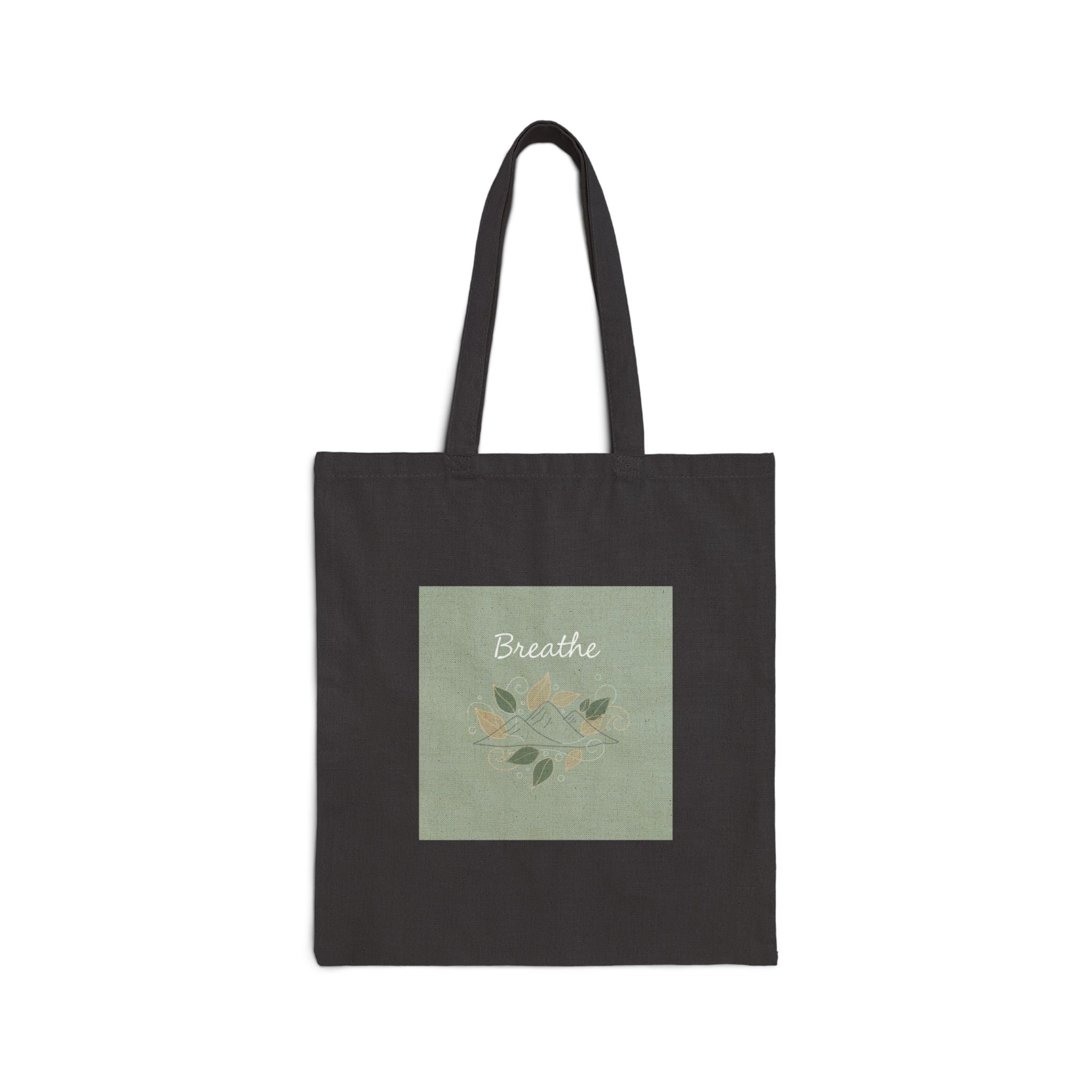 Breathe Green Square Tote | Nature Symbols, Minimal Forest Vibes