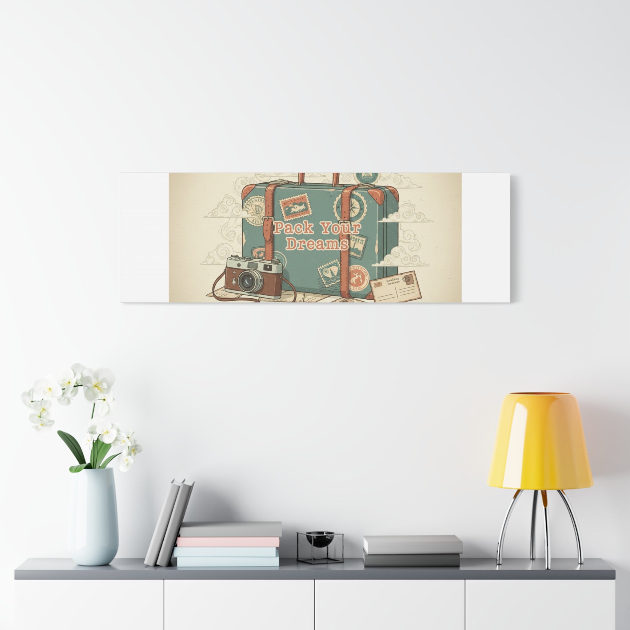 Pack Your Dreams Canvas | Retro Travel Postcard, Wanderlust Passport Stamp Art