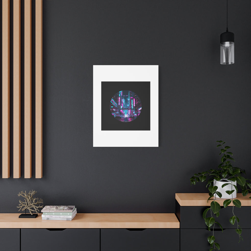 Neon Cyberpunk Cityscape Canvas | synthwave skyline, future city art
