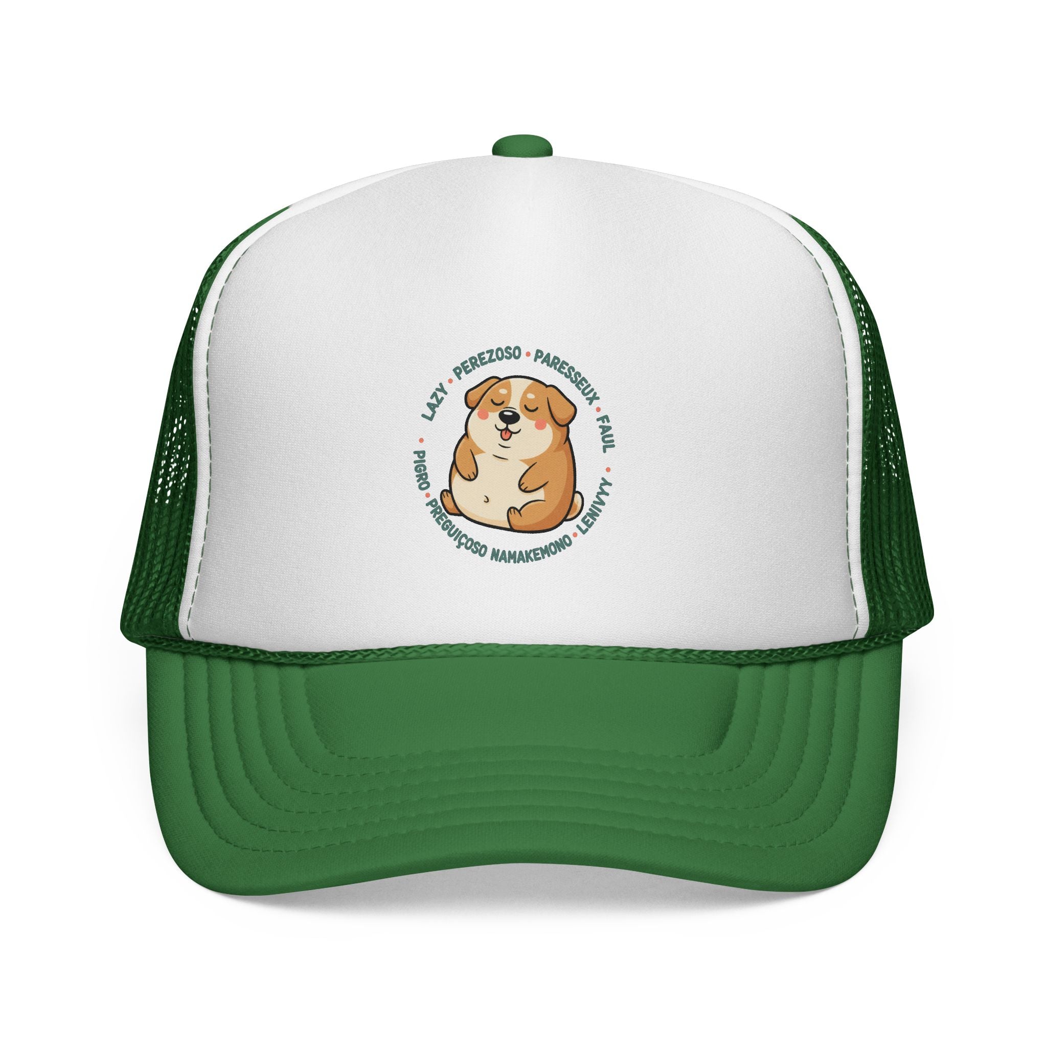 Funny Dog Meme Trucker Cap — "Fat Lazy" Multilingual Design (8 Languages)