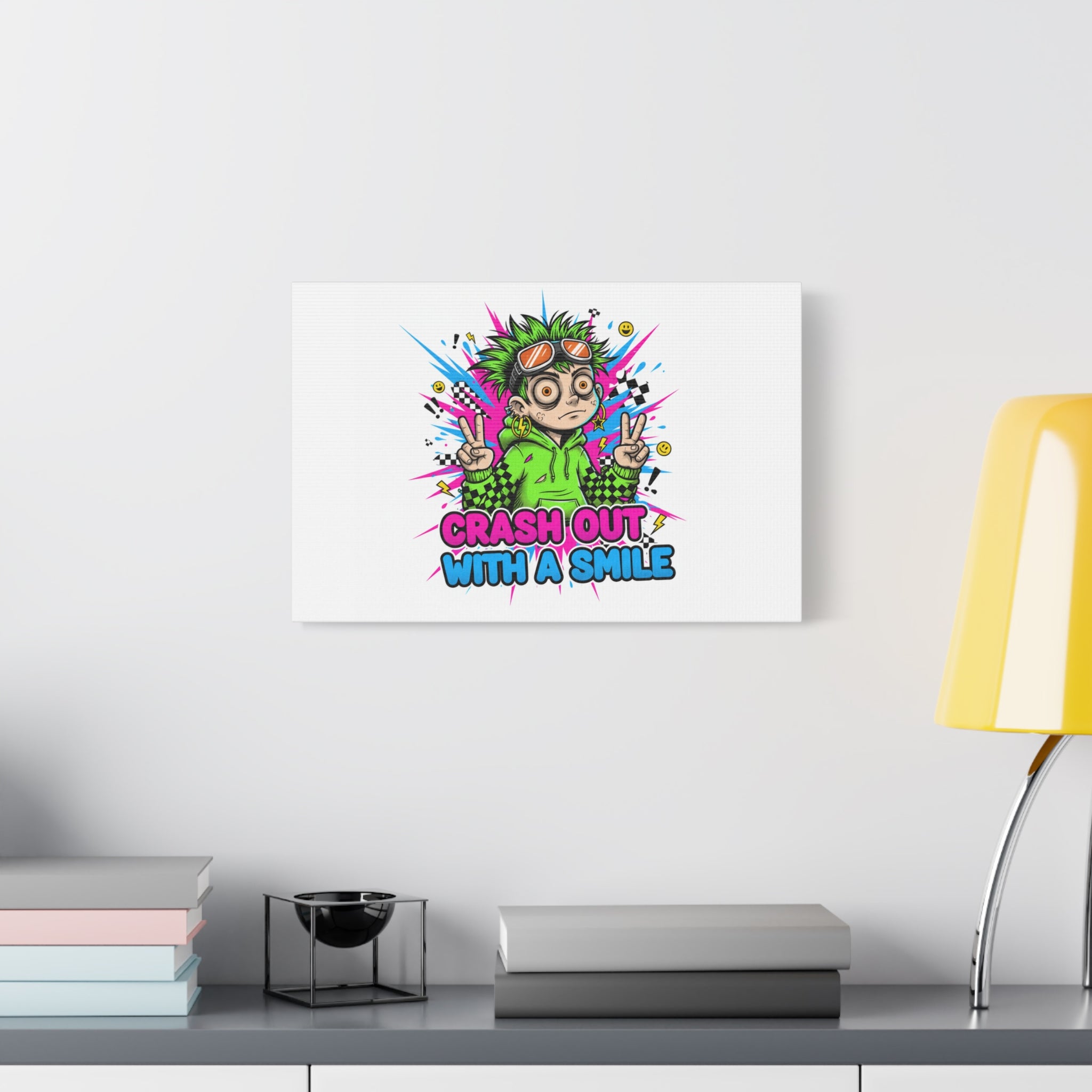 Crash Out With a Smile Canvas Print | Neon Skate Graffiti, Meme Meltdown Art